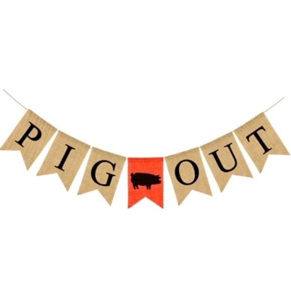 New Pig Out Flag Banner Garland Burlap Wall Hang Decoration Party BBQ Cook Out - Picture 1 of 6